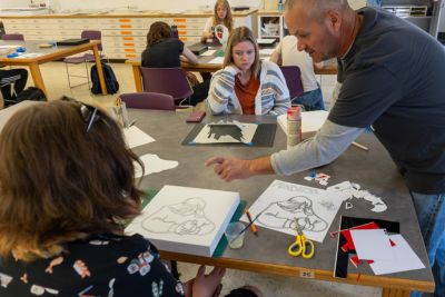 Students work on 2D art projects