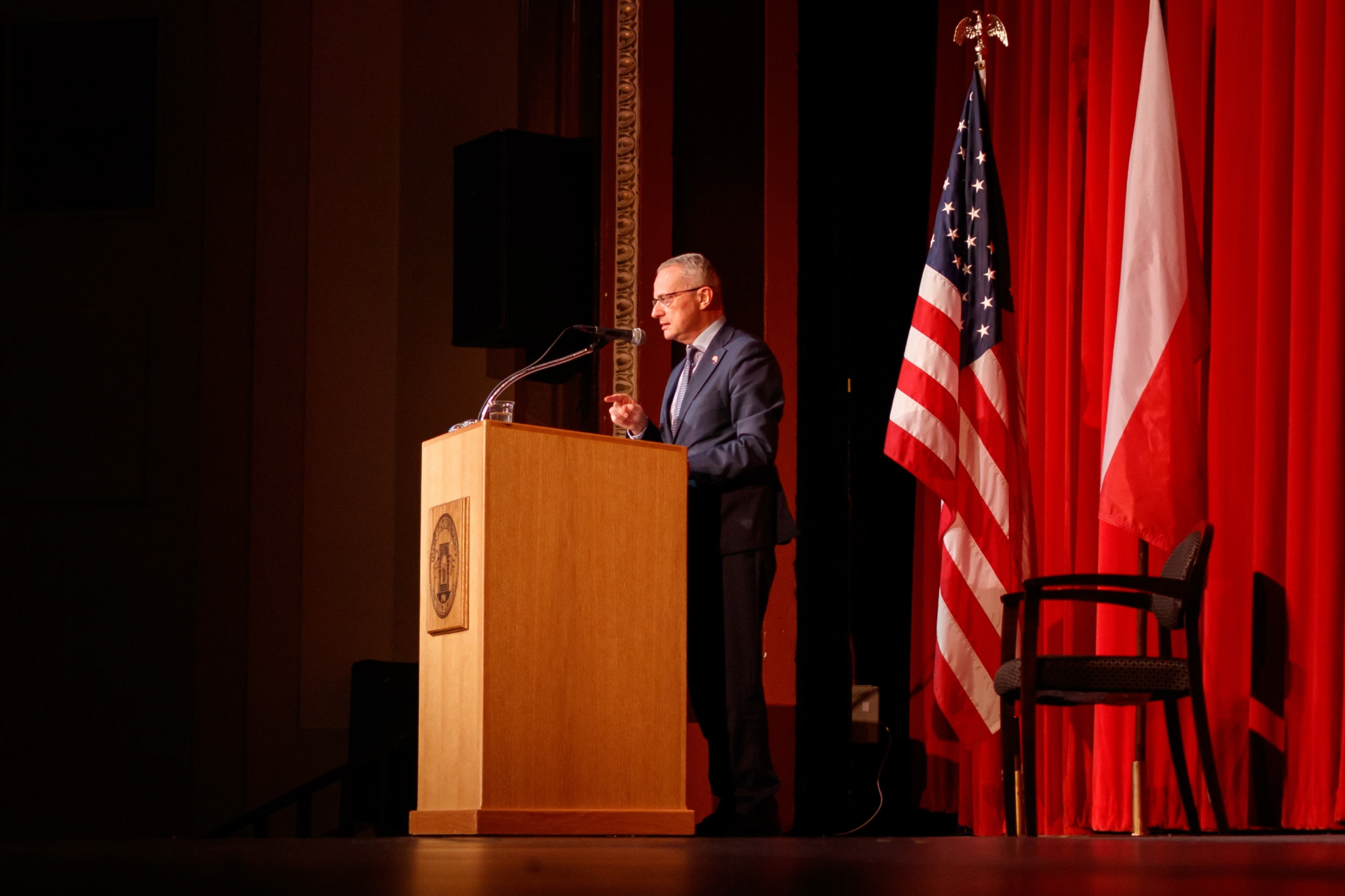 Guest speaker on stage for the Frank Church Symposium