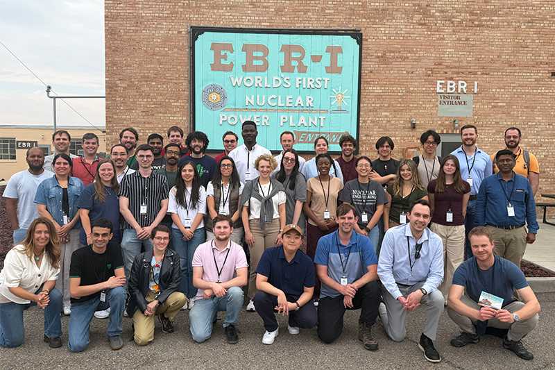 Participants in the Modeling Experimentation & Validation Summer School pose for a photo at EBR-1.