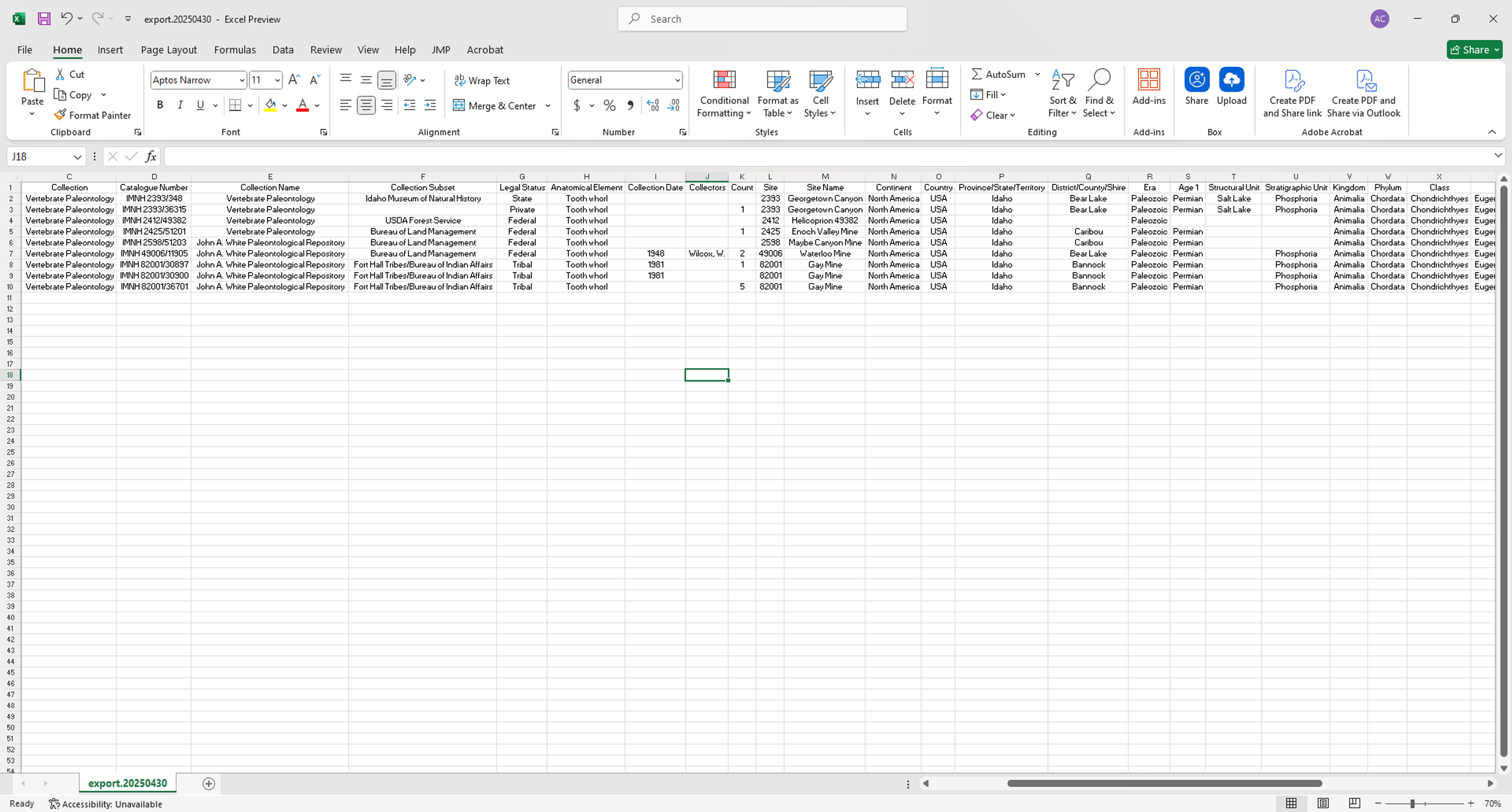 IMu CSV output