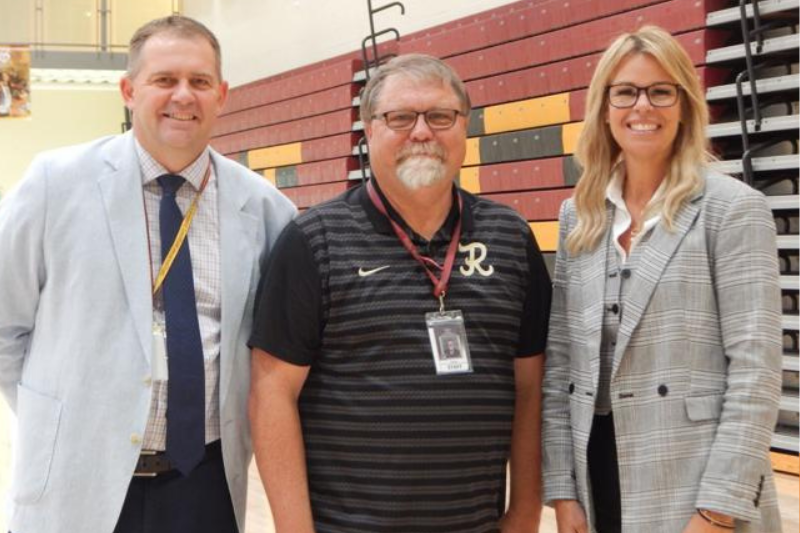 From left, Jefferson Joint School District Superintendent Chad Martin, 2026 Idaho Teacher of the Year Laron Johnson and Idaho Superintendent of Public Instruction Debbie Critchfield.
