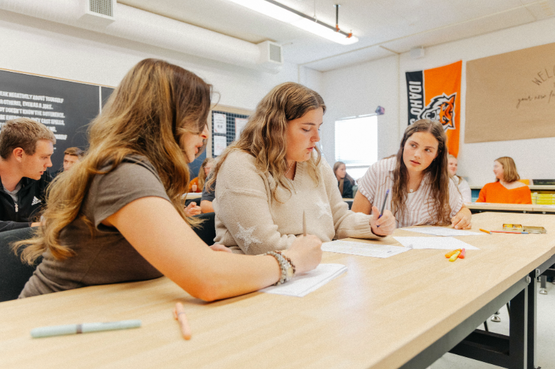 Students working at a table