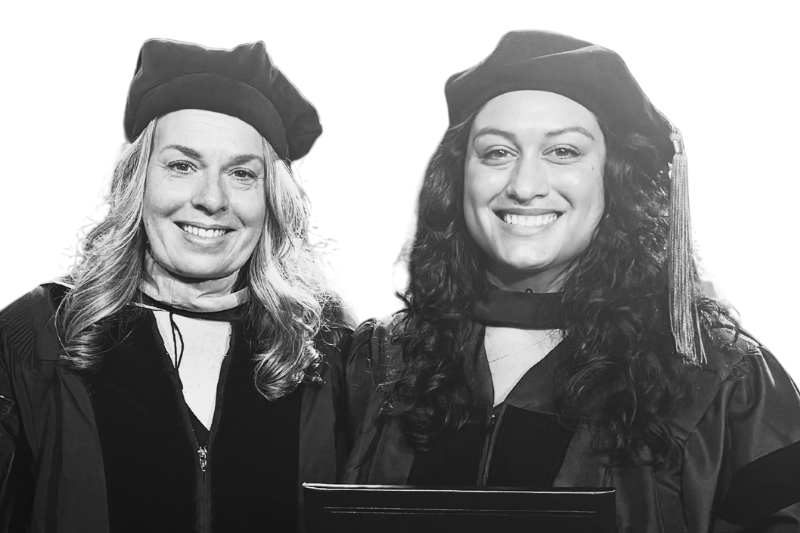 Headshot of two graduating students in regalia