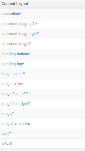 Screenshot of available layout options